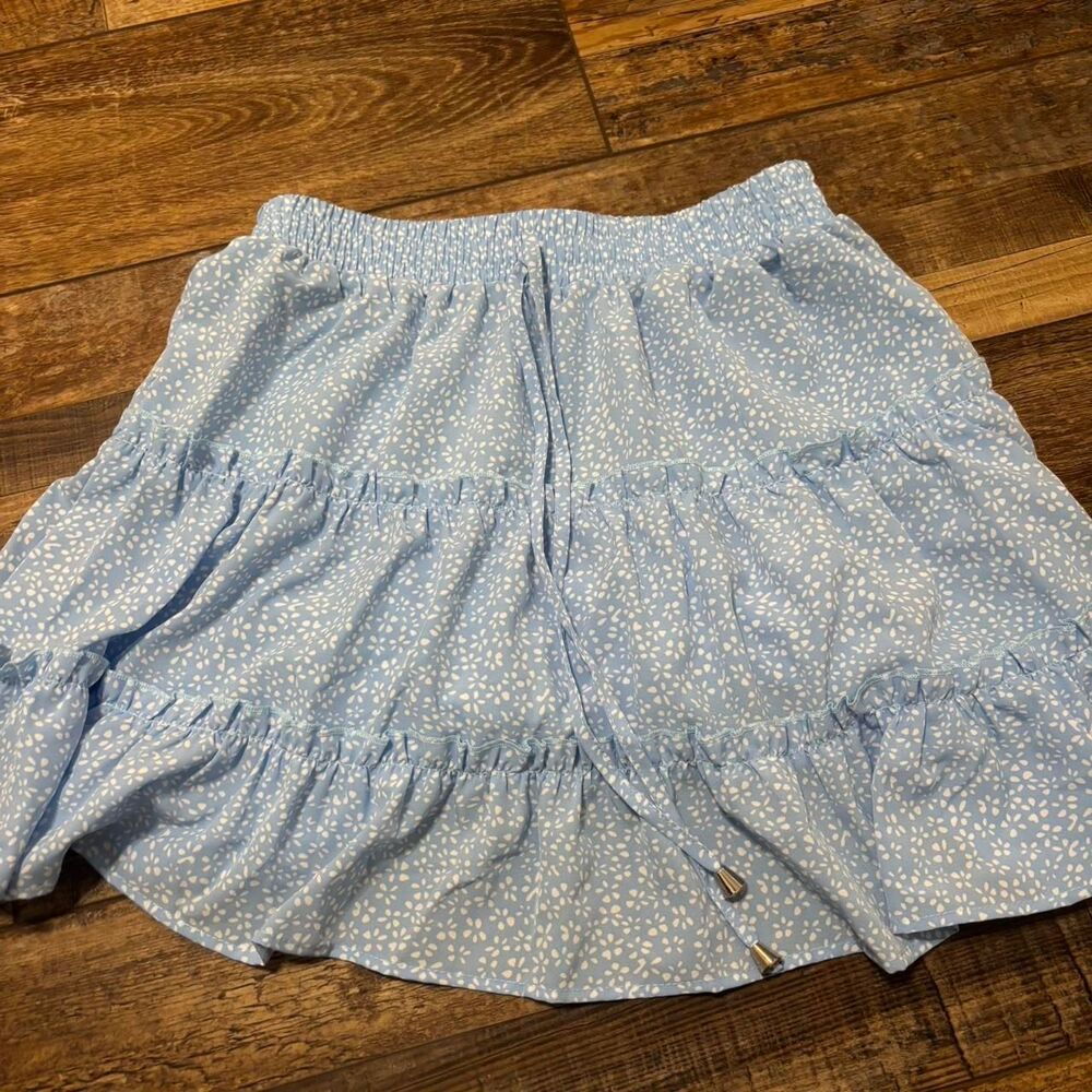 SHEIN White Dalmation Flowy Medium Garen Sundress Tie Women's Blue Skirt